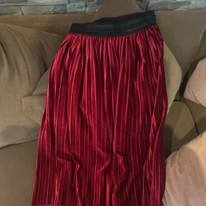 Röd plisserad långkjol från Size Needle - Snygg röd plisserad långkjol från Size Needle med bred svart resår i midjan. Kjolen har en glansig finish och ett elegant fall som ger en cool och trendig look. Perfekt för dig som vill sticka ut med färg och stil.