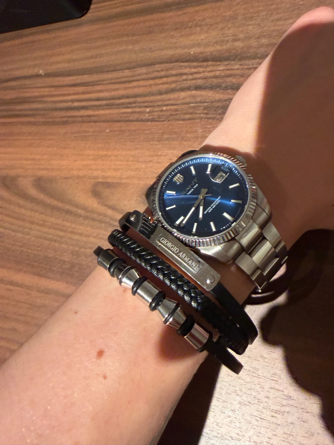 Svart armband Giorgio Armani läder & stål - 4