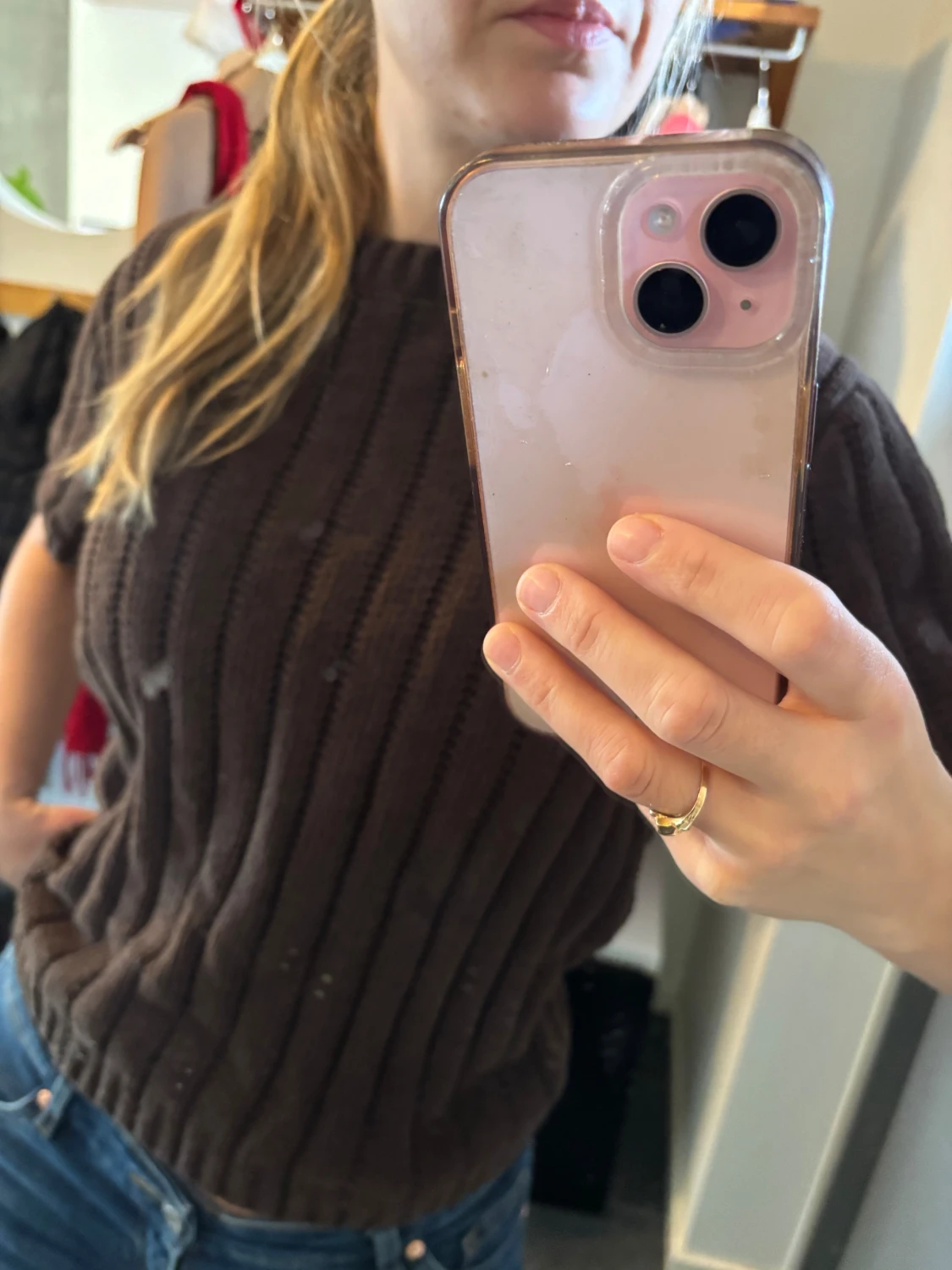 Brun stickad kortärmad tröja KappAhl - 1