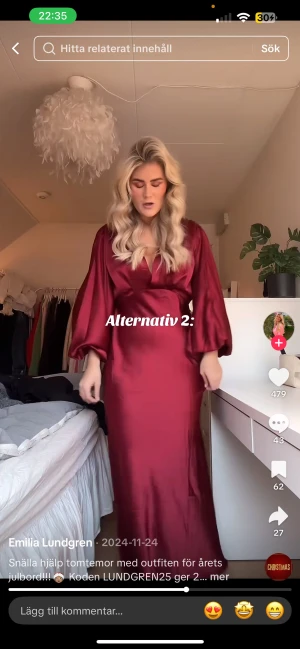 SÖKER Vinröd långklänning med puffärm - SÖKER!!! Storlek 38 40