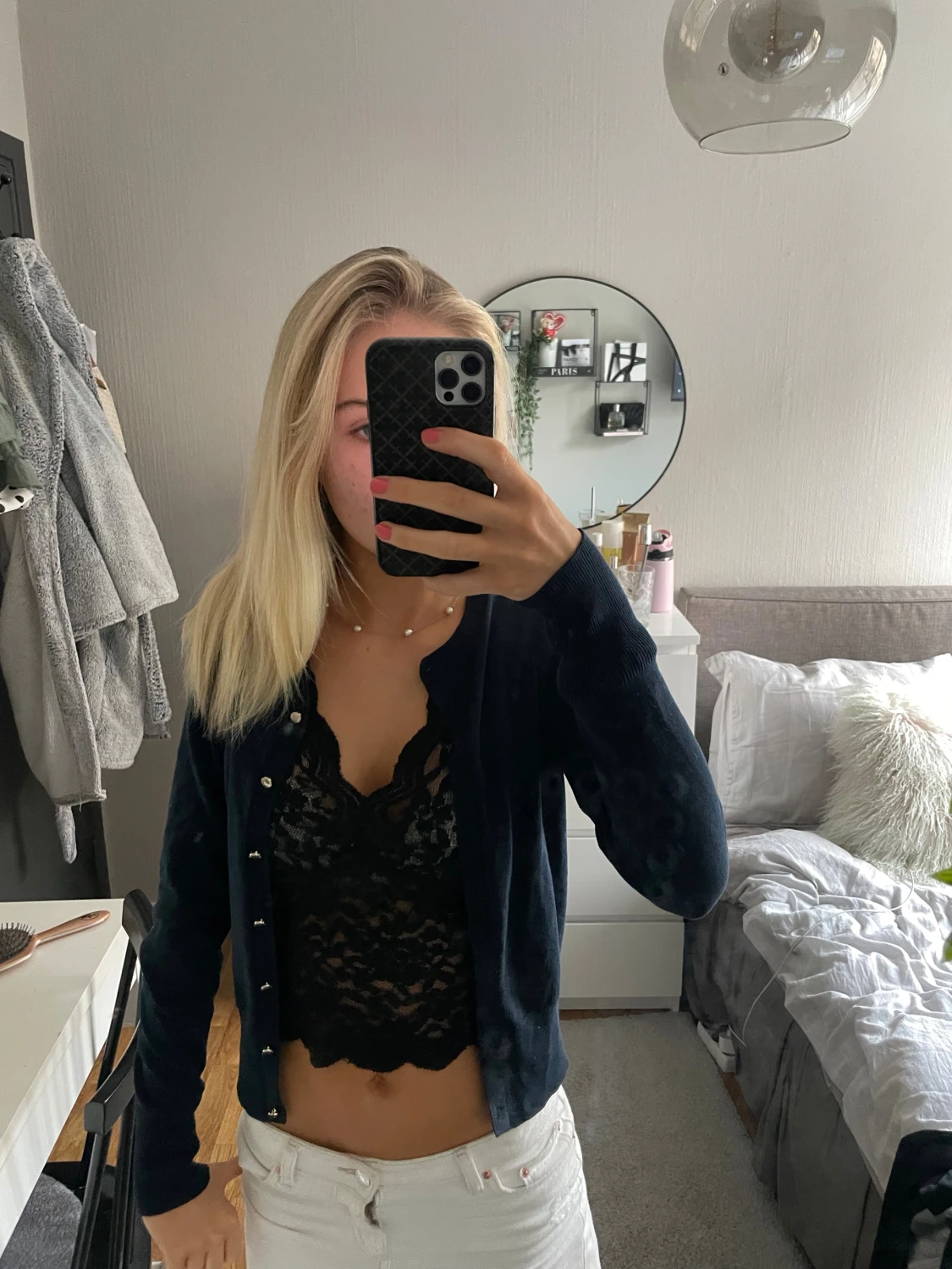 mörkblå kofta med knappar - 3