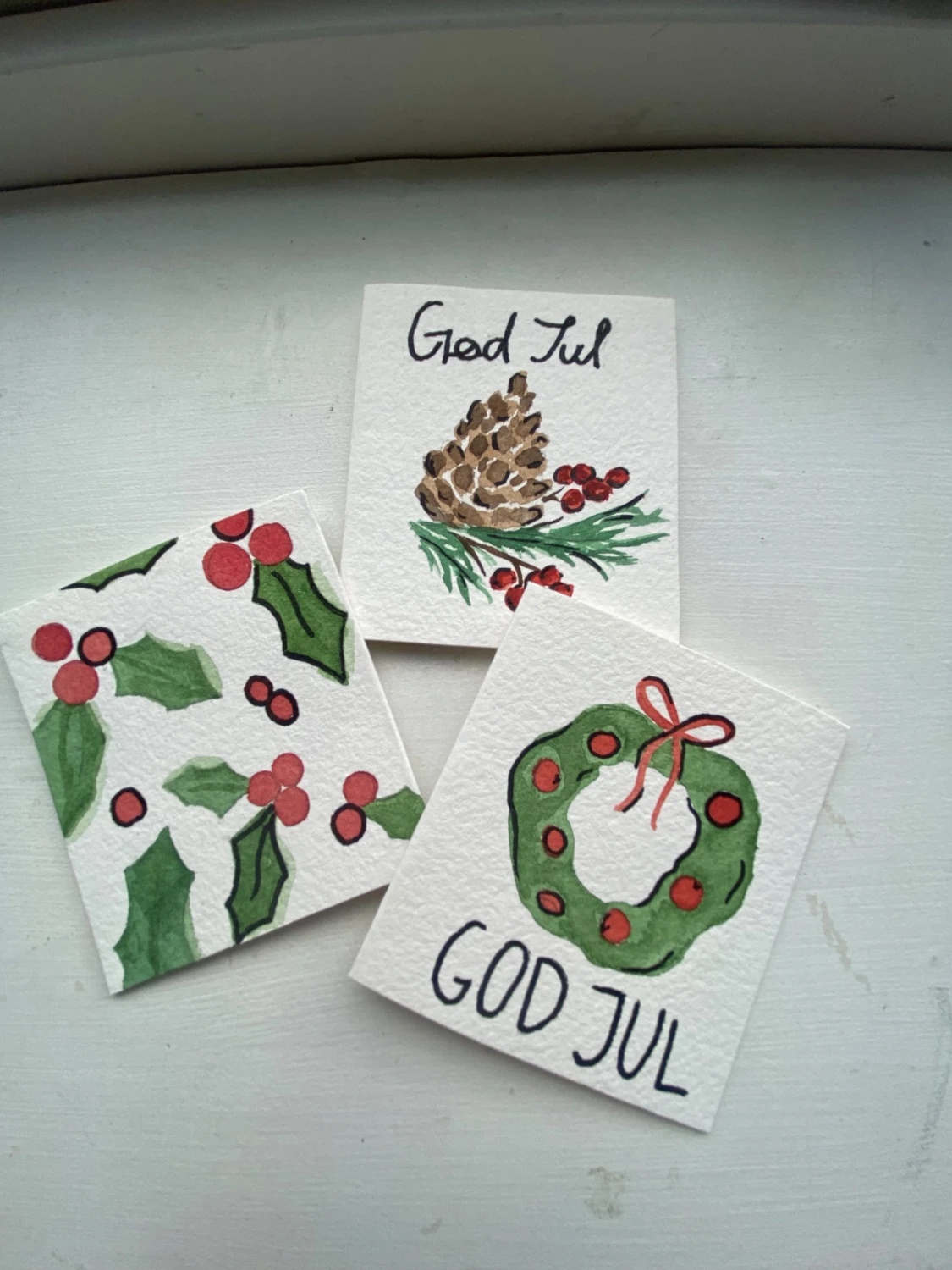 Handmålade julkort (3 set) - 2