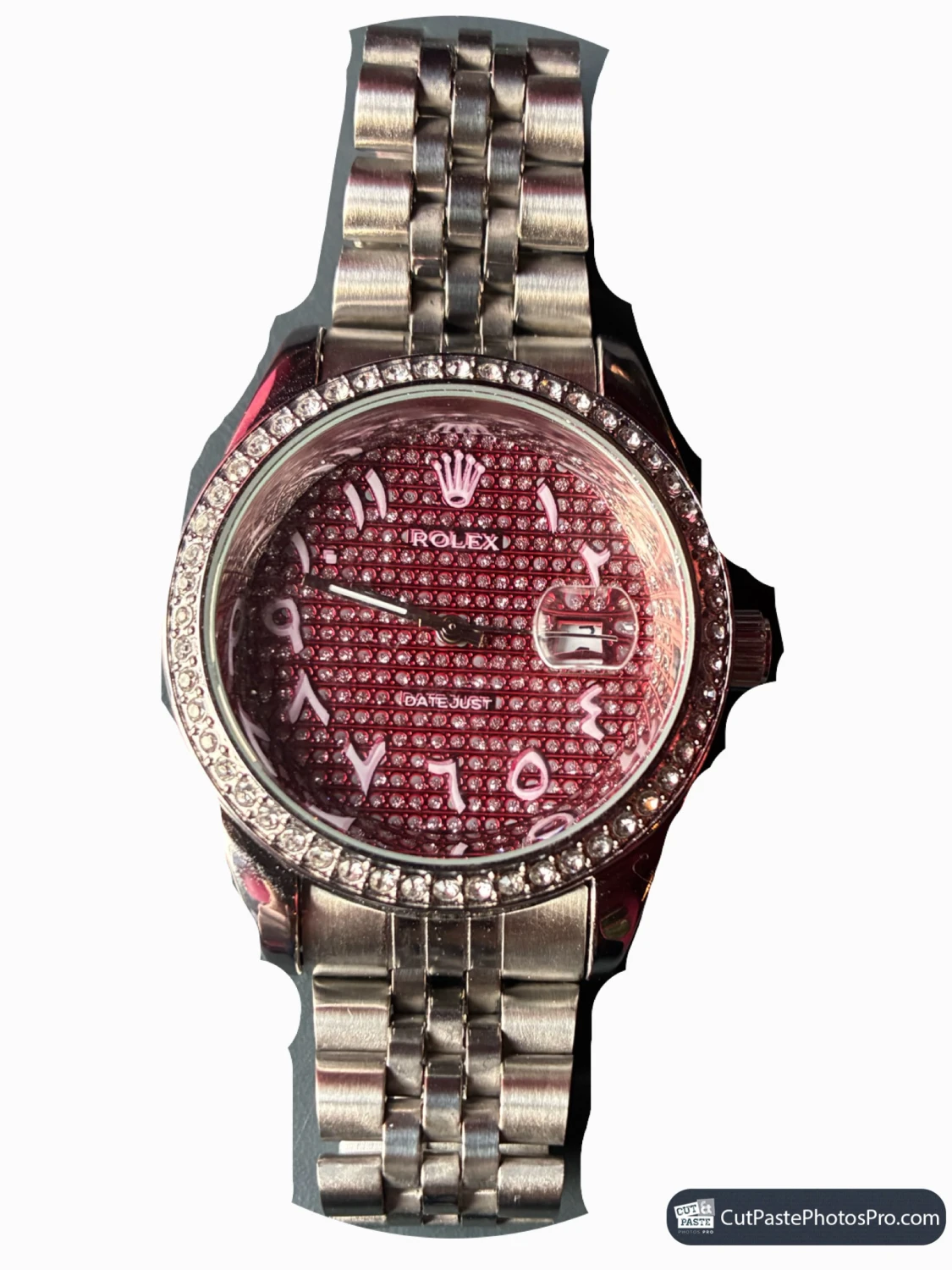 RolexDatejust silver/röd glittrig klocka