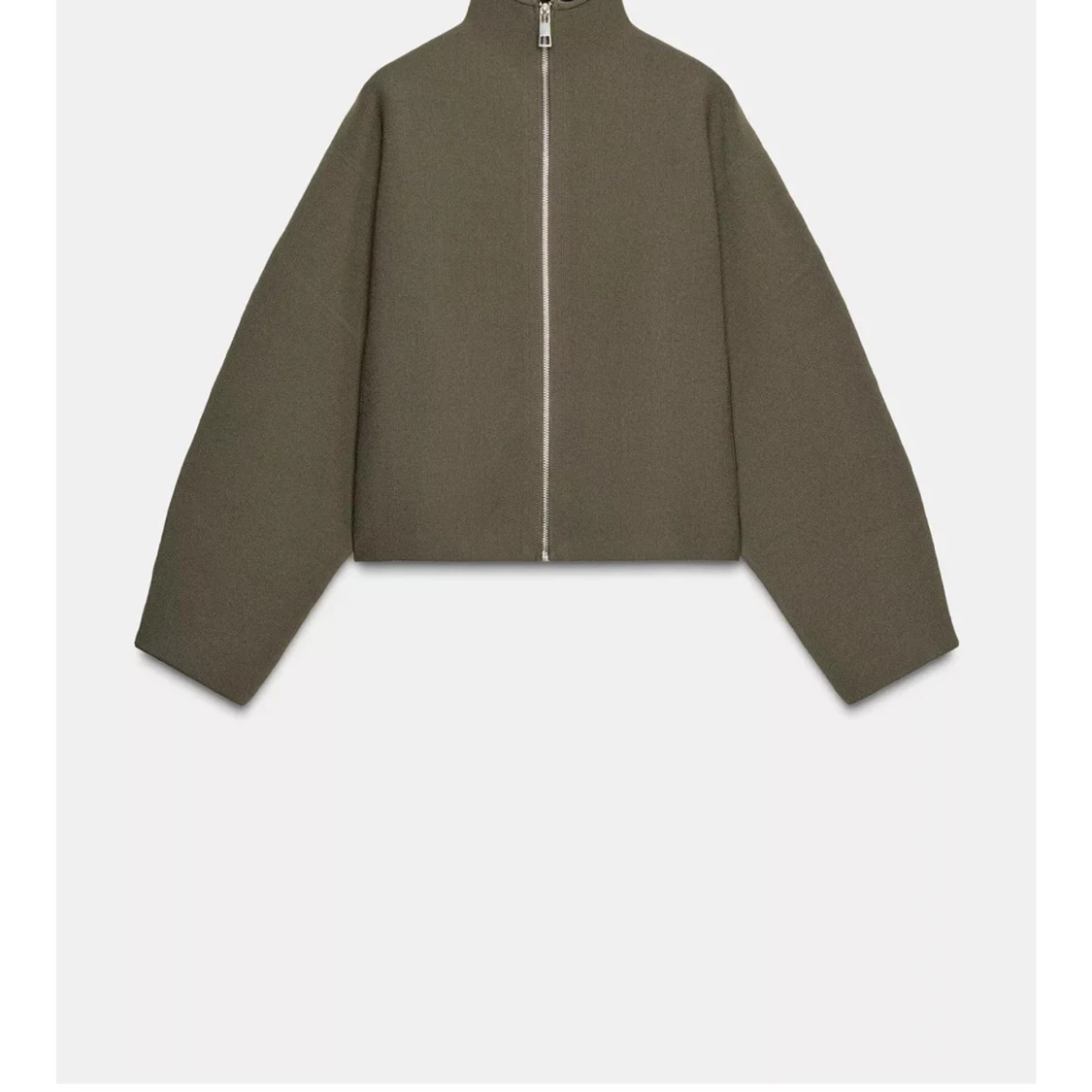 Olivgrön croppad jacka med dragkedja - 2