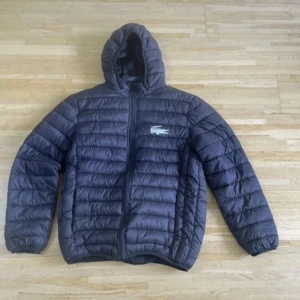 Svart dunjacka från Lacoste med huva - Säljer en svart dunjacka från Lacoste med huva och dragkedja framtill. Jackan har ett quiltat mönster och den klassiska krokodilloggan på bröstet. Perfekt för kalla dagar och har en snygg, sportig look som funkar till streetwear.