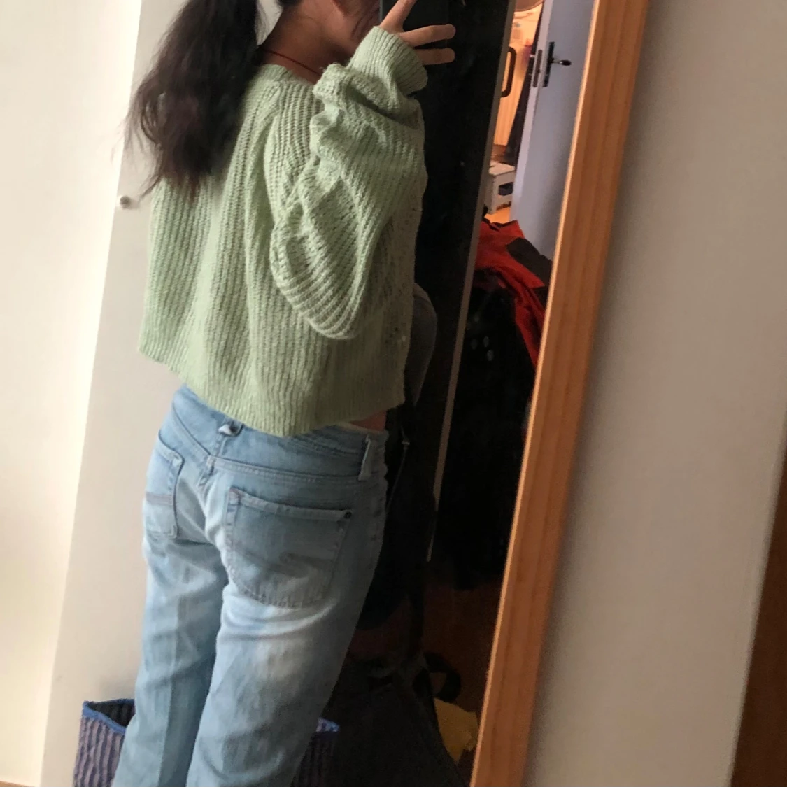 Croppad ljusgrön stickad tröja - 1