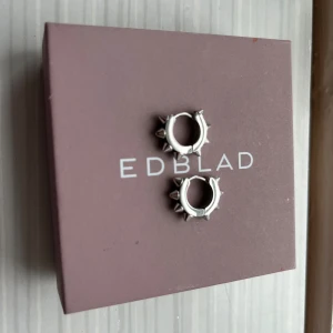 Silvriga hoops med nitar från Edblad - Silvriga örhängen från Edblad i form av små hoops med nitar runt hela ringen. Mycket bra skick, bara använda få gånger och rengjorda 