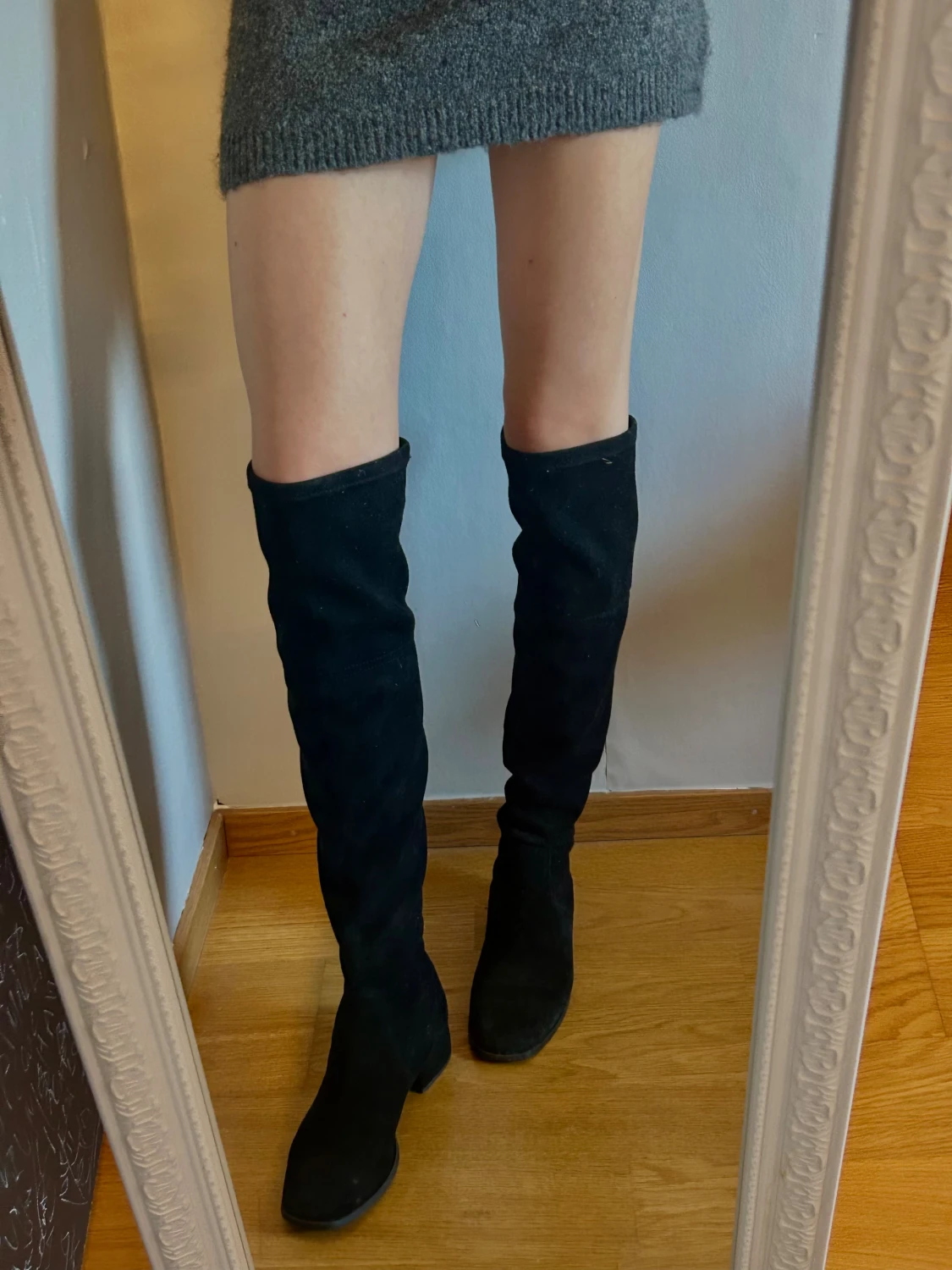 Svarta overknee boots i mocka - 3