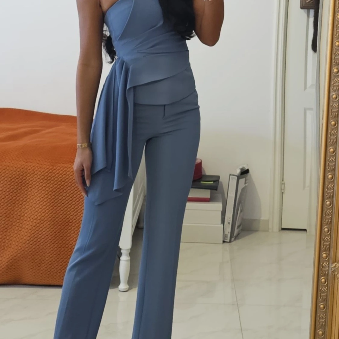 Ljusblå kostymbyxor med en snygg topp set - 1