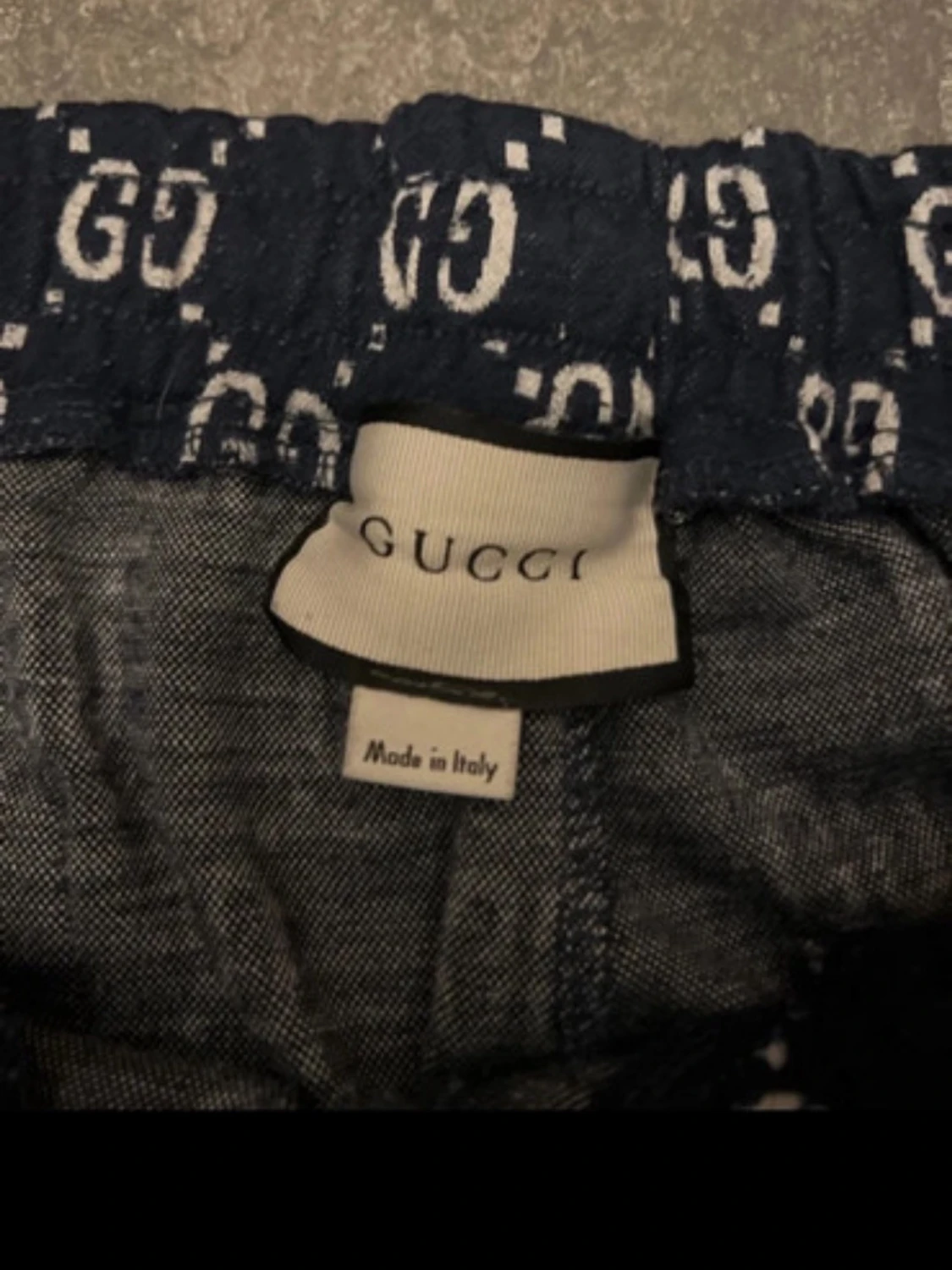 Mörkblå GG-mönstrade shorts från Gucci