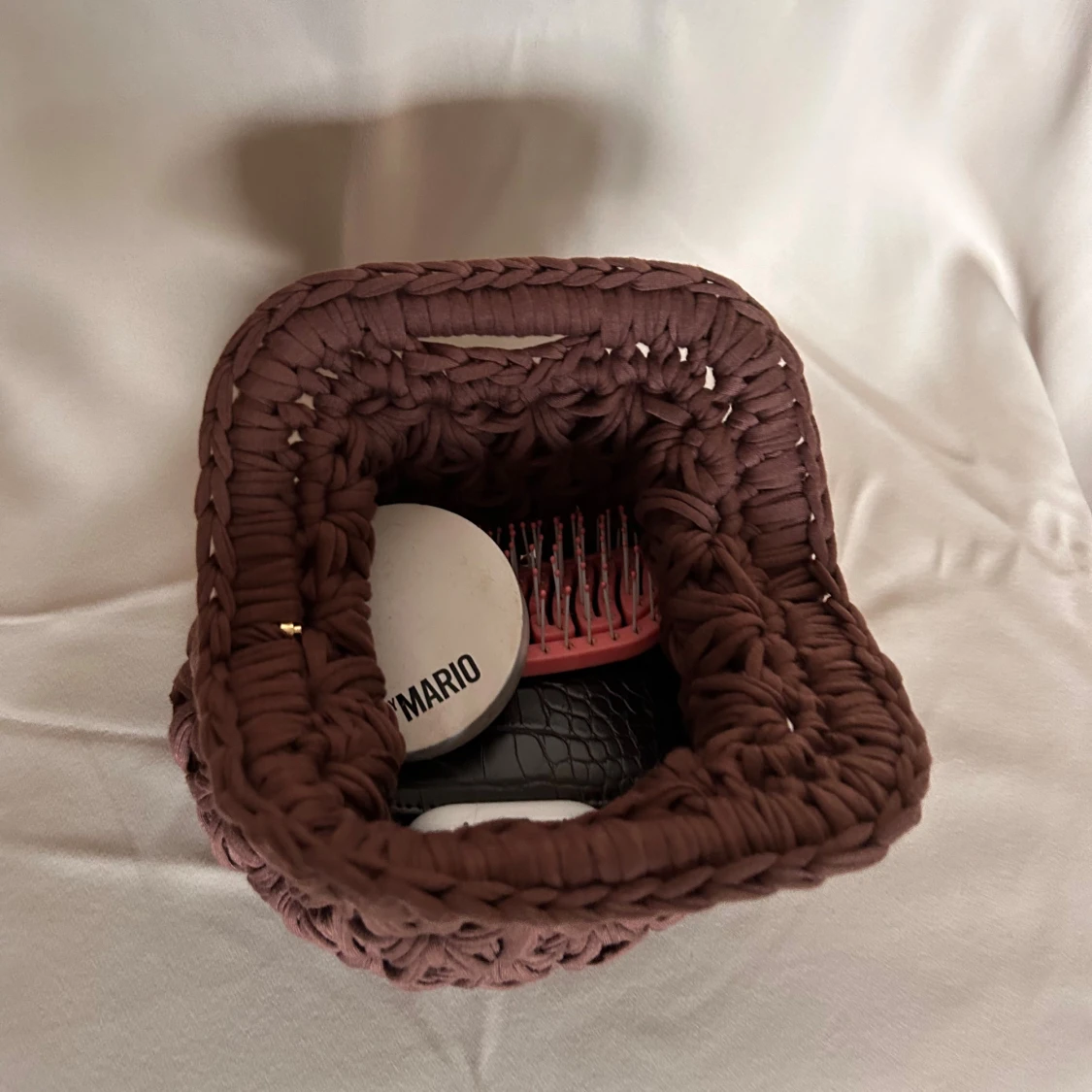 Handgjord brun virkad  handväska - 4