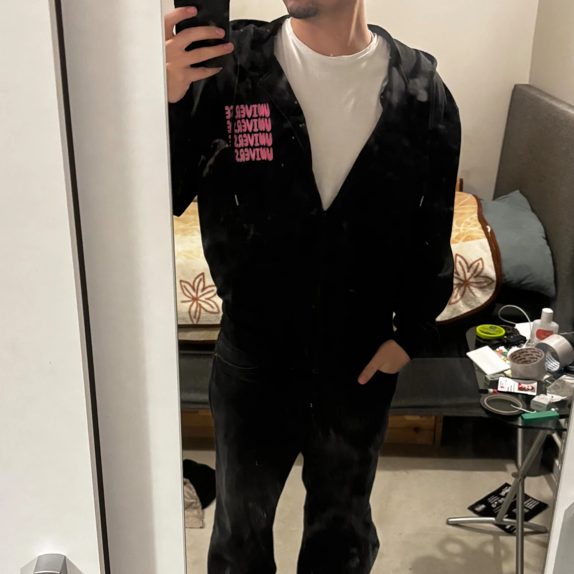 Svart hoodie Universe med tryck