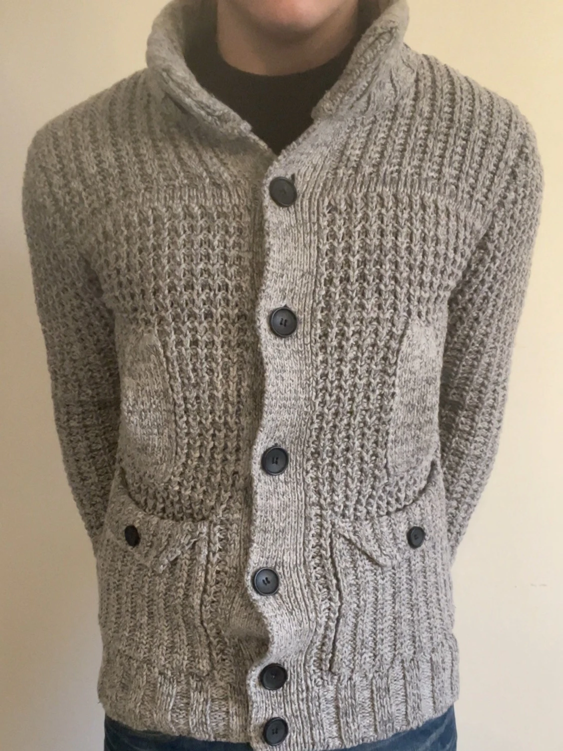 Grå stickad cardigan - 2