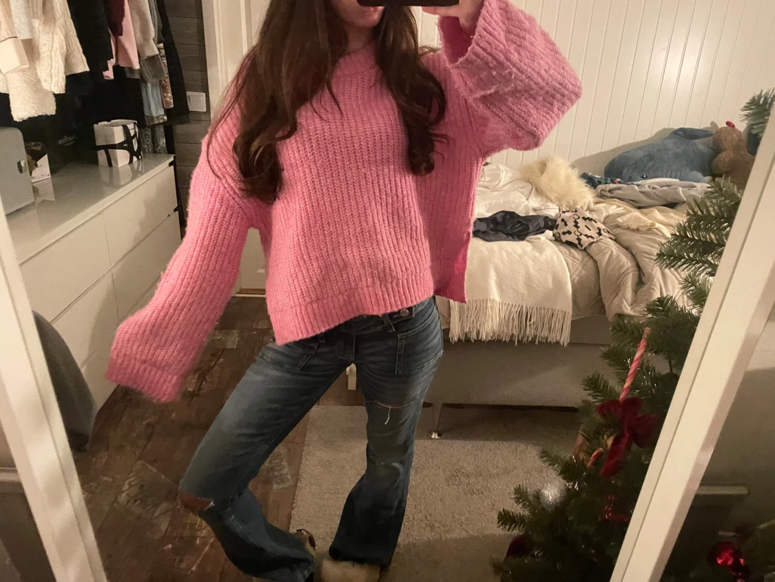 Rosa stickad oversized tröja - 4