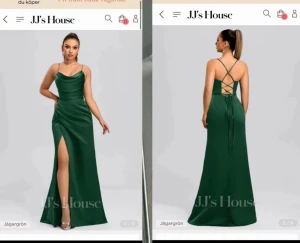 Mörkgrön lång bal klänning JJ's House - Snygg mörkgrön långklänning i satin från JJ's House med smala axelband, snörning i ryggen och hög slits framtill. Klänningen har draperad framsida och öppen rygg för en elegant look. Perfekt för bal eller festliga tillfällen. (Pris kan även diskuteras!!)