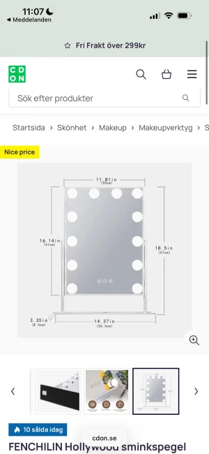 Sminkspegel med ljus - Säljer denna fina spegel. Helt i nyskick och aldrig använd. Perfekt att använda när man ska fixa sig samt även snygg inredning! 💋💄