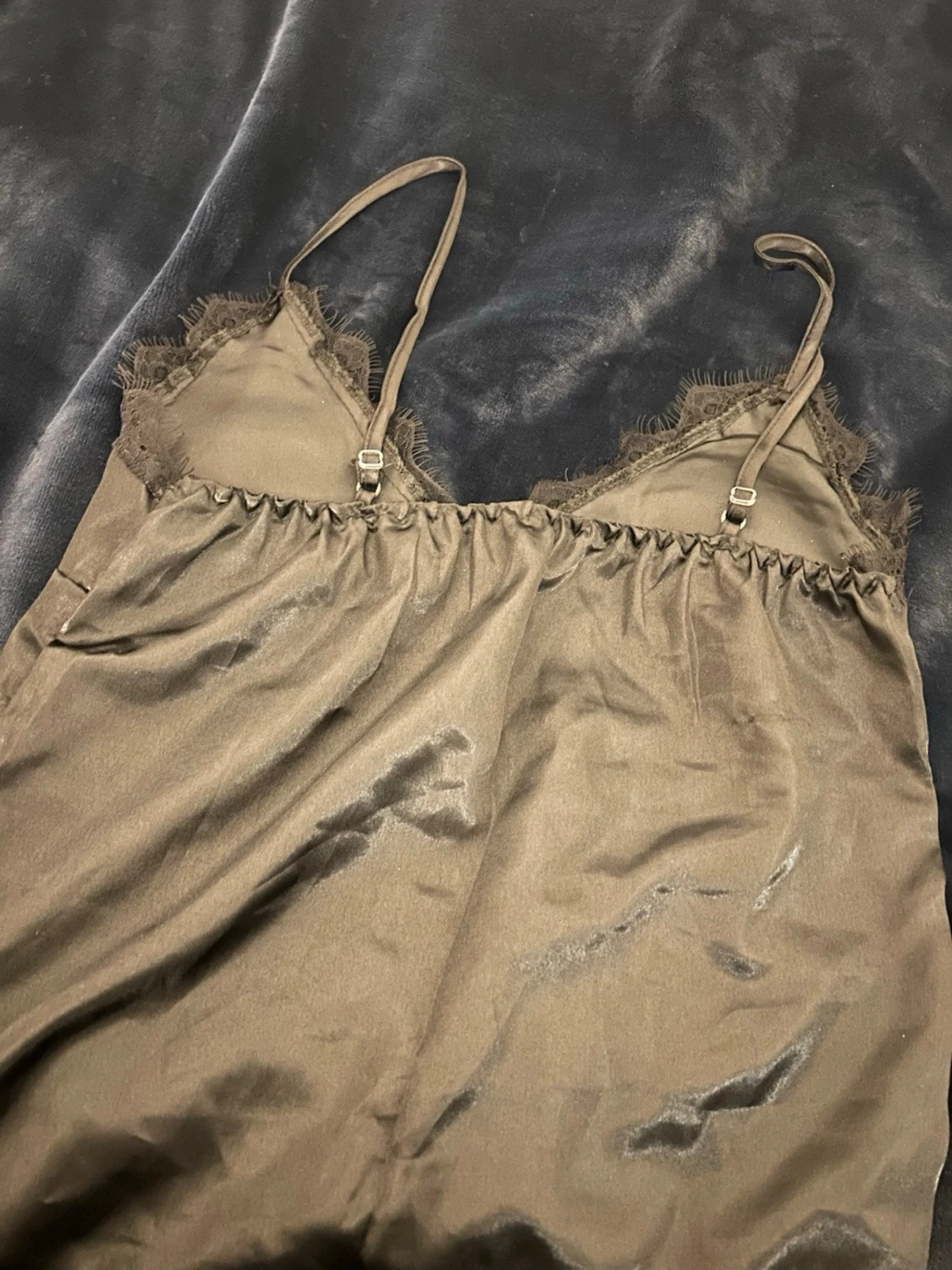 Svart  satin linnetopp med spets - 2