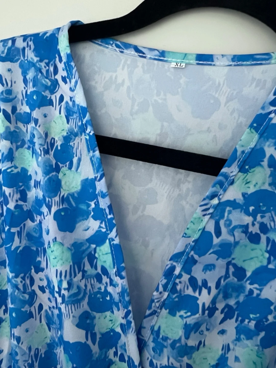 Blommig blå långklänning XL - 1