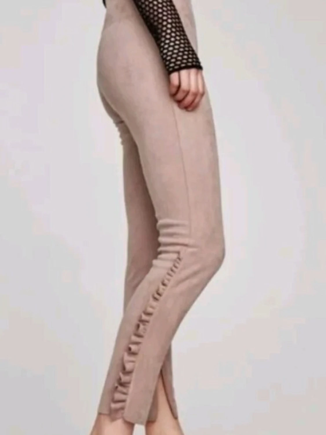 Zara Frilled Faux Suede Leggings pants with side ruffles pink - 4