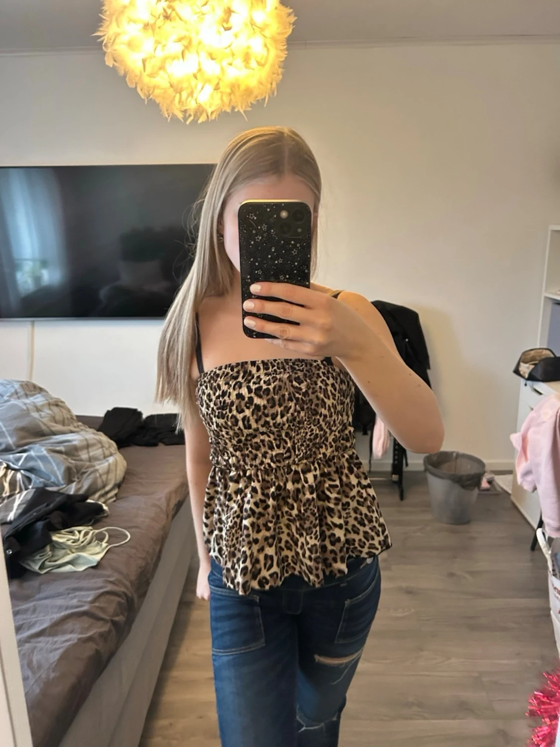 Leopardmönstrad ärmlös topp - 1