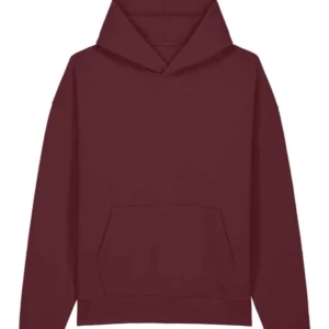 Vinröd hoodie med huva och ficka - En stilren vinröd hoodie med stor huva och magficka. Tröjan har en avslappnad passform och långa ärmar, perfekt för att chilla eller hänga med vänner. Tillverkad i mjuk bomull för extra komfort.
