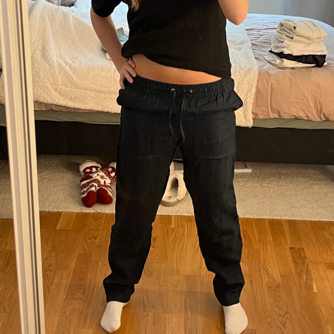 Mörkblå linnebyxor