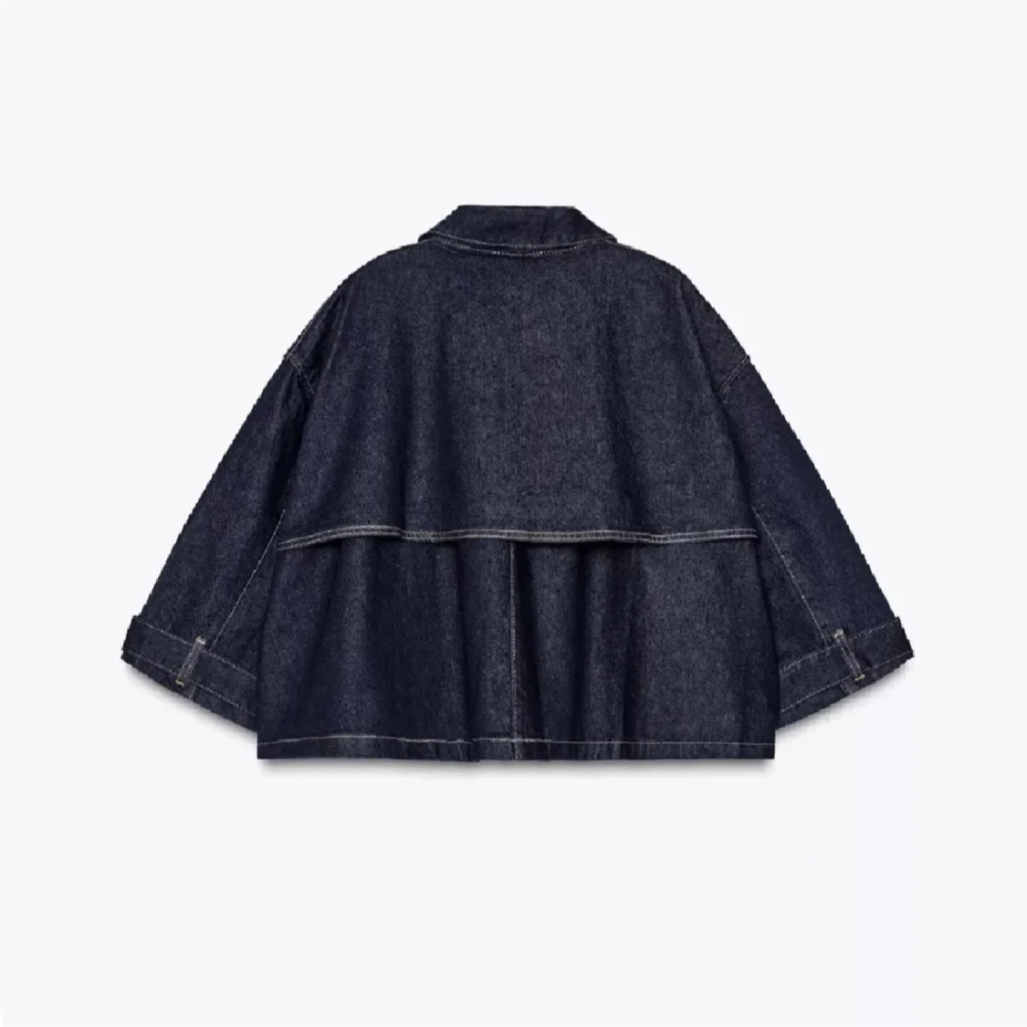 Mörkblå croppad jeansjacka - 3