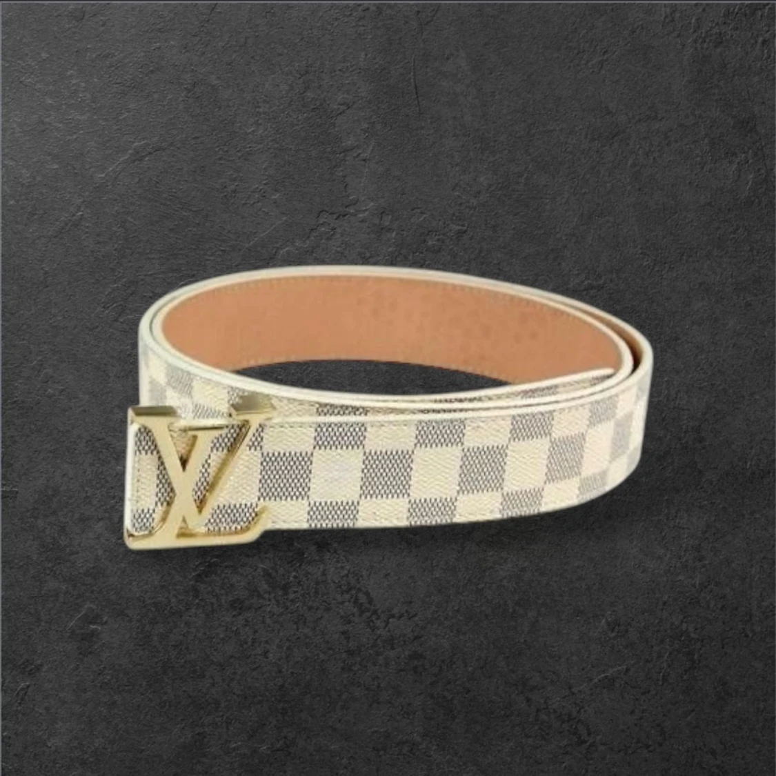 Elegant bälte med rutigt mönster och guldspänne - 2