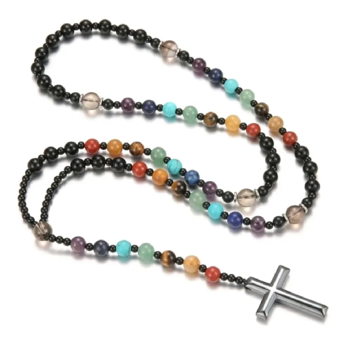 Färgglatt halsband med kors - 1