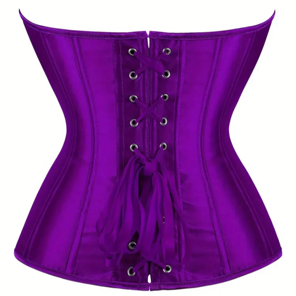 Lila satin korsett med snörning - 3