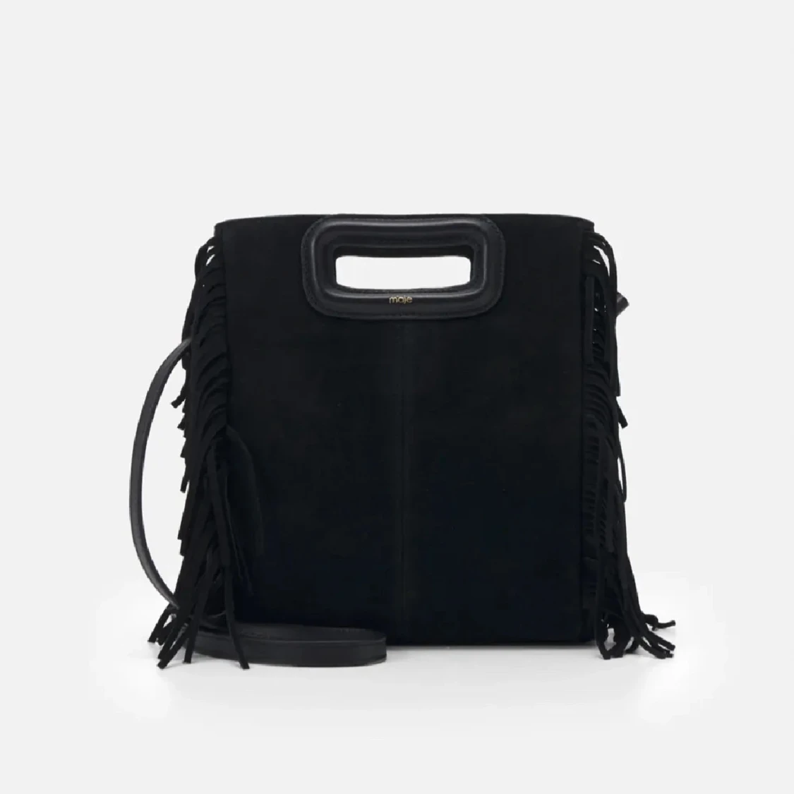 Svart mocka axelväska med fransar Maje