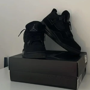 Nike Air Jordan 4 Retro Black Cat - Säljer ett par Nike Air Jordan 4 Retro Black Cat sneakers i helsvart mocka och syntet. Klassisk siluett med meshpaneler, snörning och ikoniska Jumpman-loggor på plös och häl. Riktigt clean och tidlös look som passar till allt. Kontakta ifall du vill ha detta ikoniska paret hos dig!!