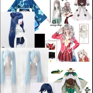 Cosplays(läs vilka” - Några cosplay ja säljer. Alla har peruk oså. Fick inte me alla bilder men man ser på bilden med alla på iaf. Det som finns är venti från genshin impact, nene yashiro från toilet bound, den blåa från lovelive idk blev såld så sänkte det till 900, nao tomori från charlotte, en snow miku peruk bara, rei ayanami från idk😢. De va nog allt ja säljer alla för 900kr.