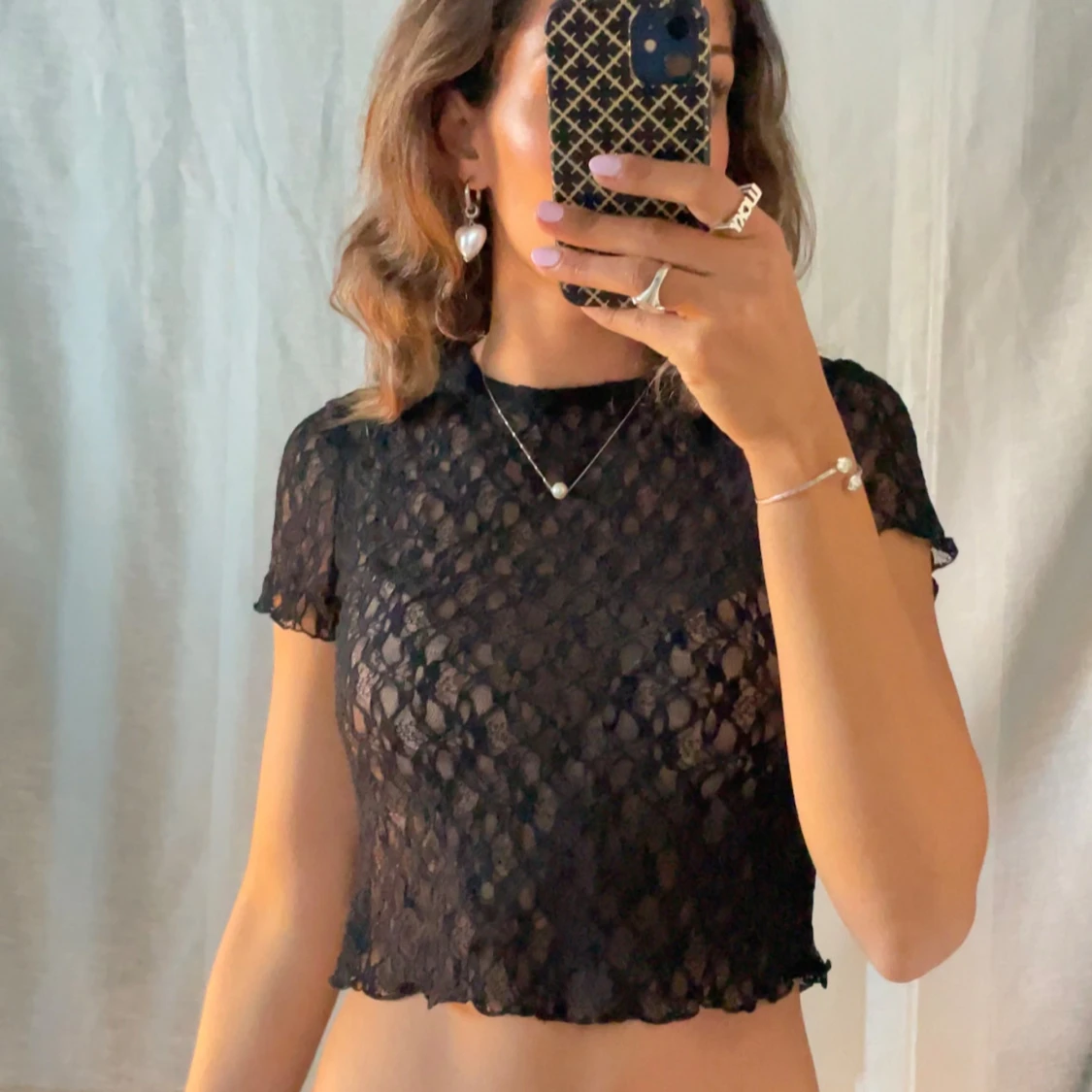 Svart croppad spetsblus - 1