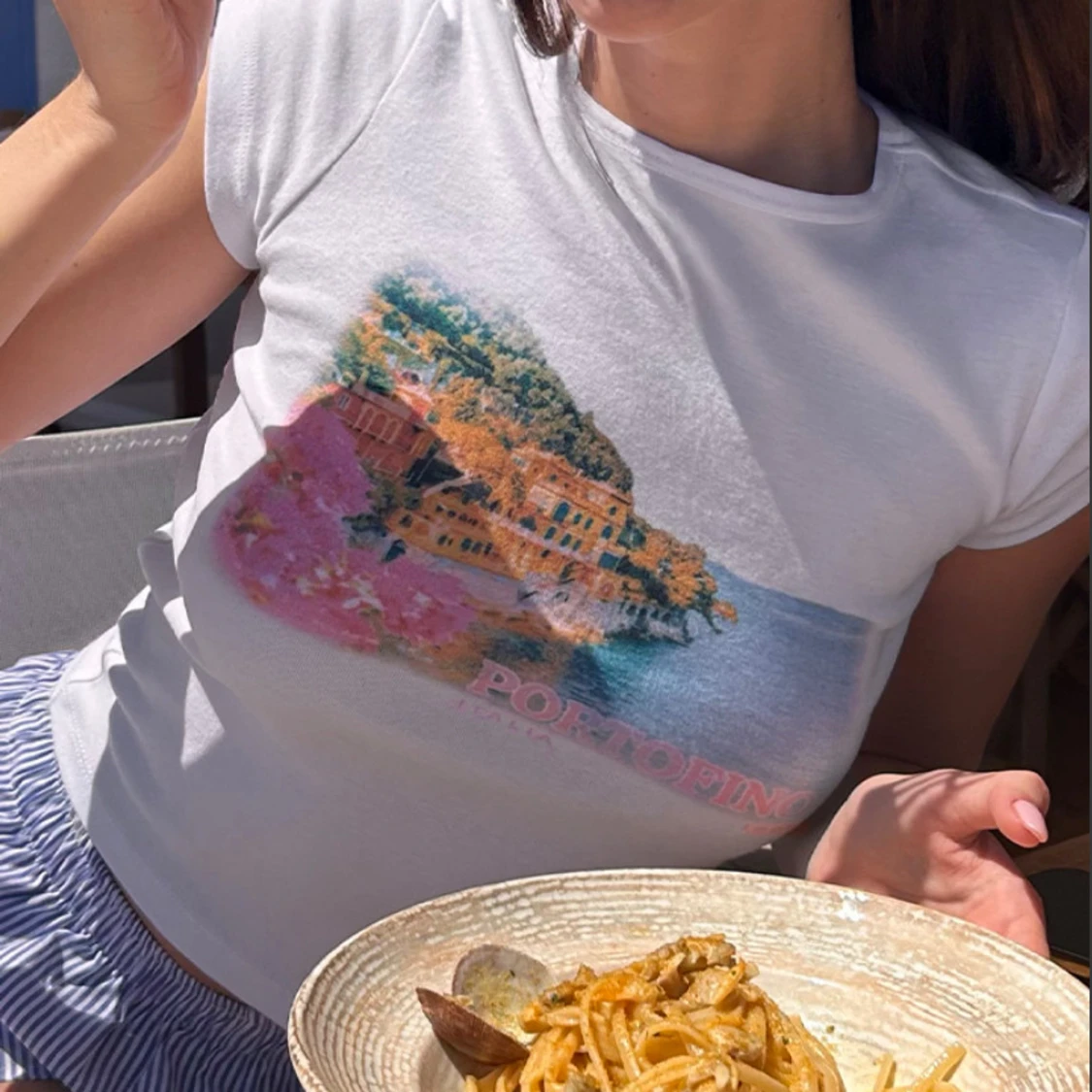 Vit croppad Portofino t-shirt - 1