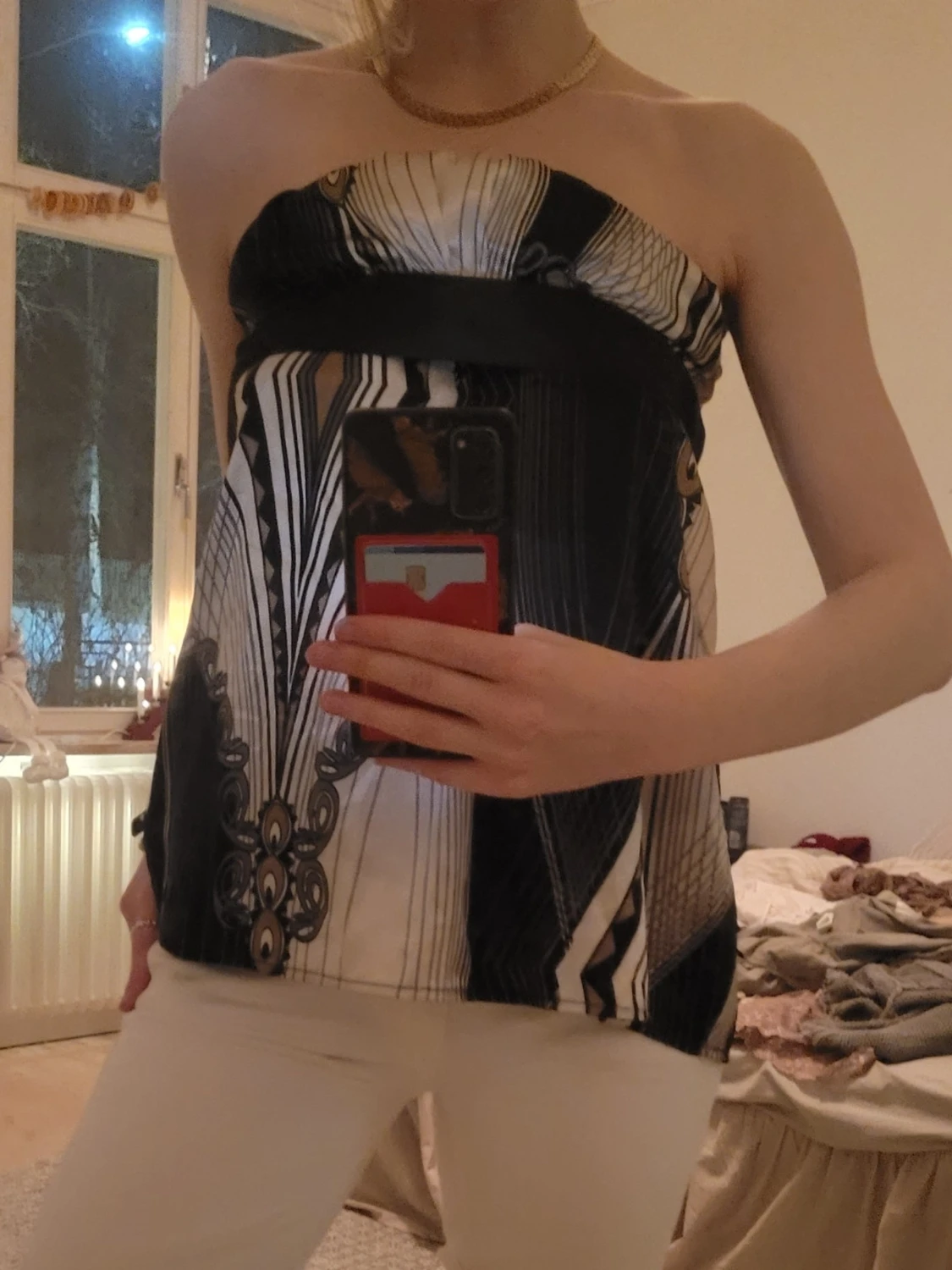 Mönstrad bandeau tubtopp med knyt - 1