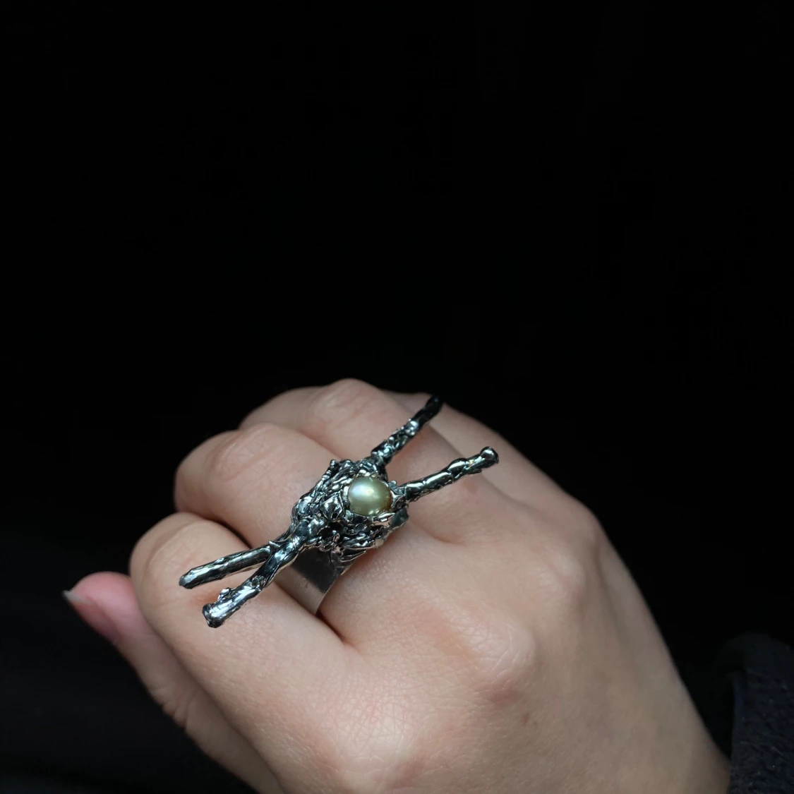 Statementring i silver med pärla - 2