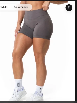 Grå träningstights shorts - Snygga grå träningstights shorts med hög midja och tight passform. Tillverkade i stretchigt syntetmaterial som sitter skönt och formar sig efter kroppen. Perfekta för gymmet eller andra träningspass.