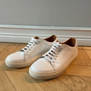 Vita Human scale sneakers  - Snygga vita sneakers i stilren design med rund tå och platt sula. Skorna har ovandel i slätt skinn, vita snören och diskreta sömmar. Insidan är ljusbrun och sulan är vit med struktur undertill. Perfekta för en clean och fräsch look.