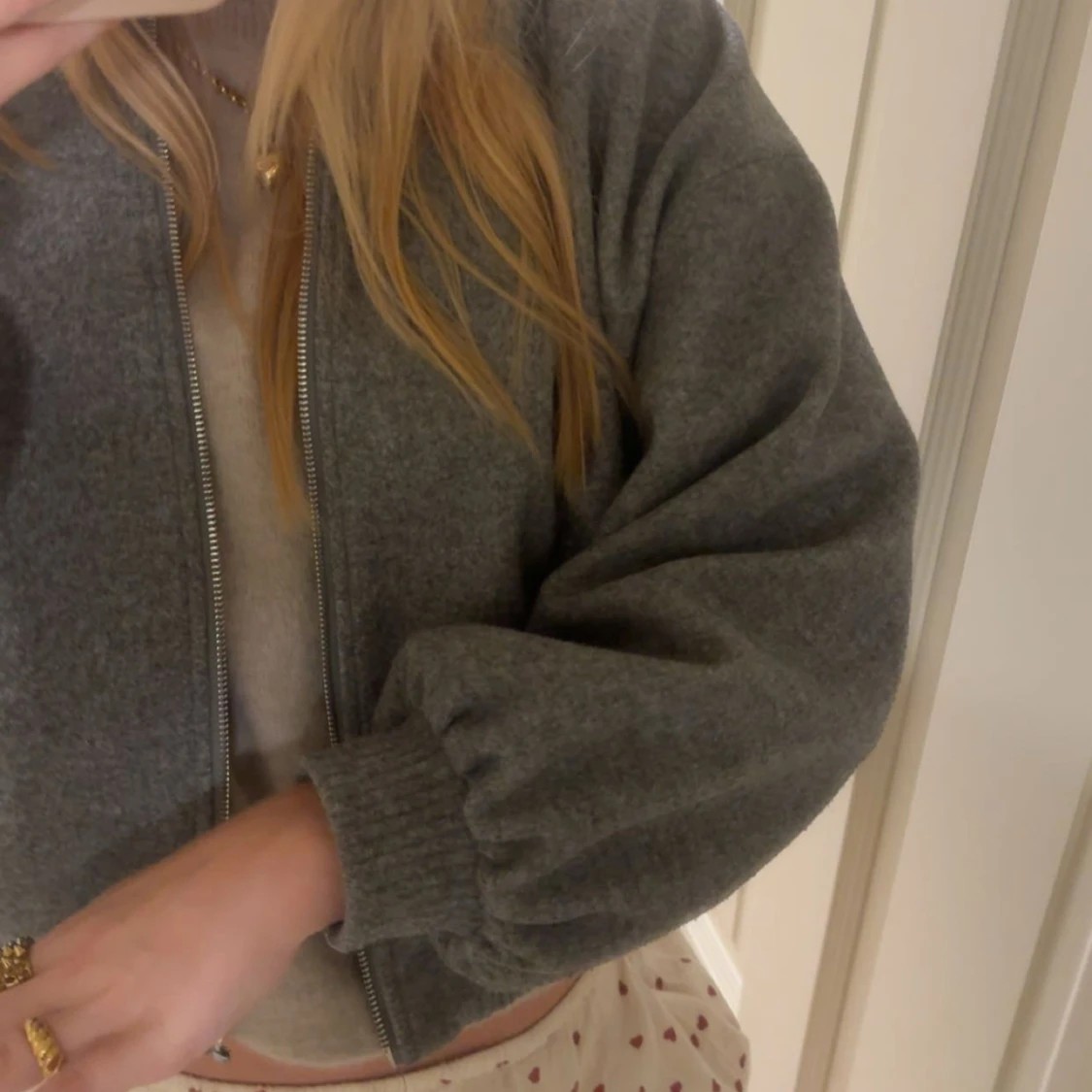 Grå bomberjacka i ullmix - 1