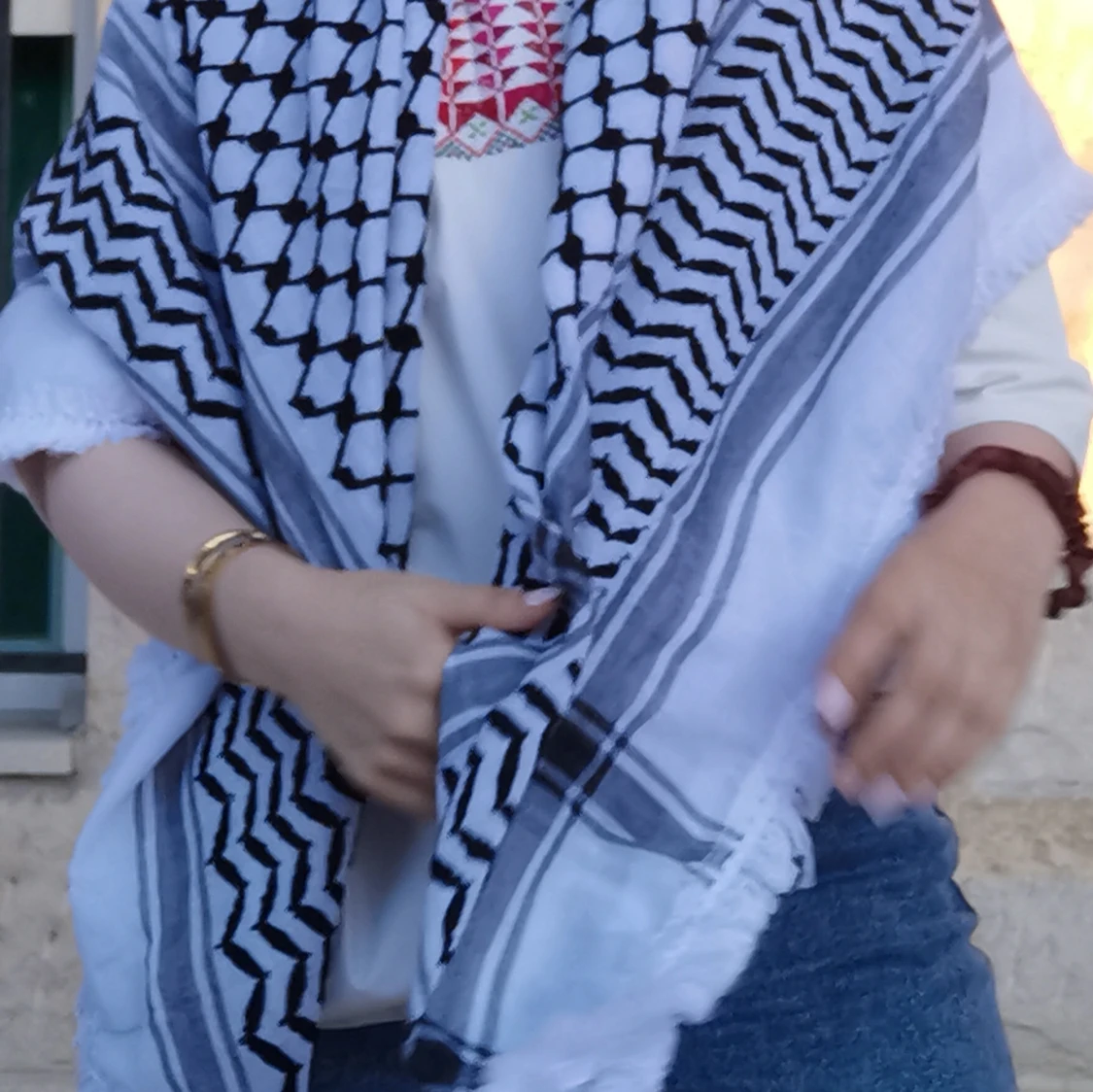 Vit/svart palestinasjal Keffiyeh/Kuffiyeh  - 2