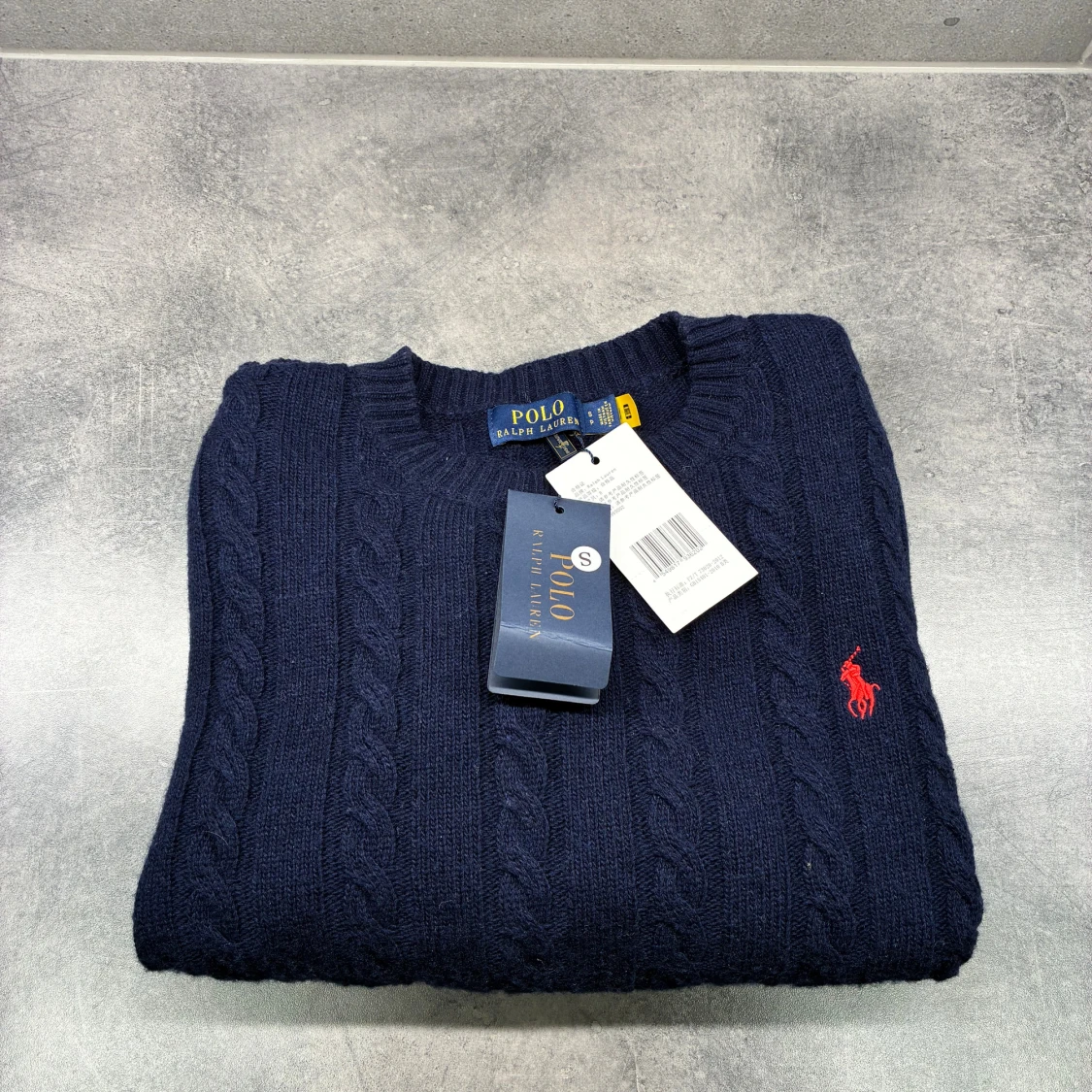 Mörkblå kabelstickad tröja Polo Ralph Lauren
