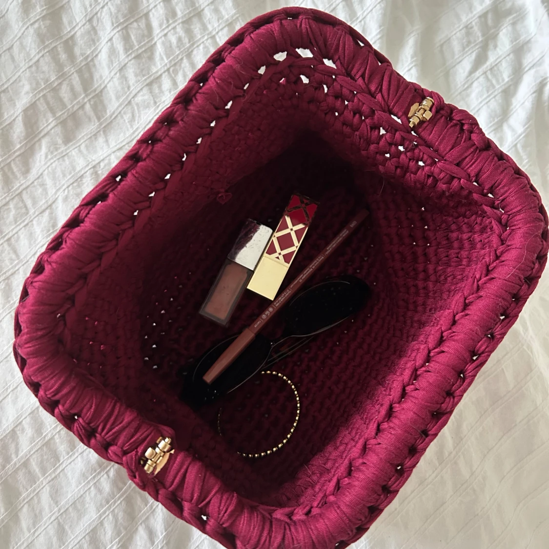 Vinröd virkad clutch väska - 3