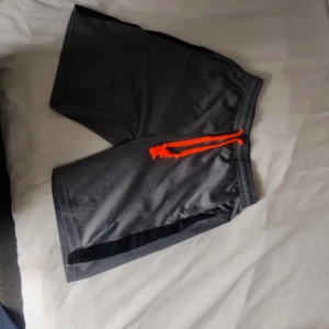 Grå träningsshorts från OTP Training - Säljer ett par grå träningsshorts från OTP Training. De har en elastisk midja med en orange snörning för justerbar passform. Perfekta för gymmet eller löprundan!