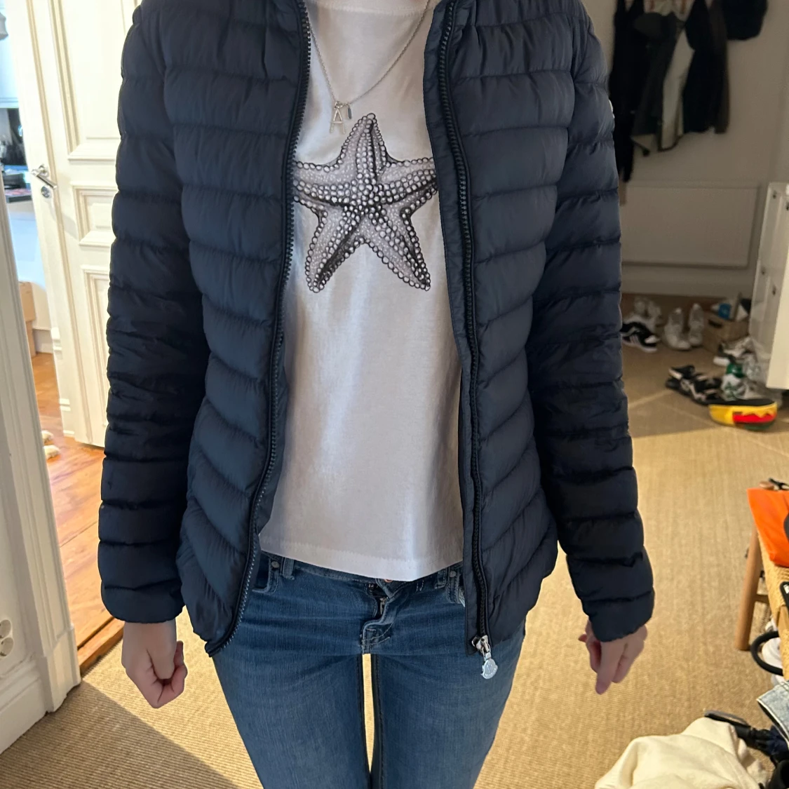 Äkta jättefin mörkblå tunn dunjacka Moncler  - 90