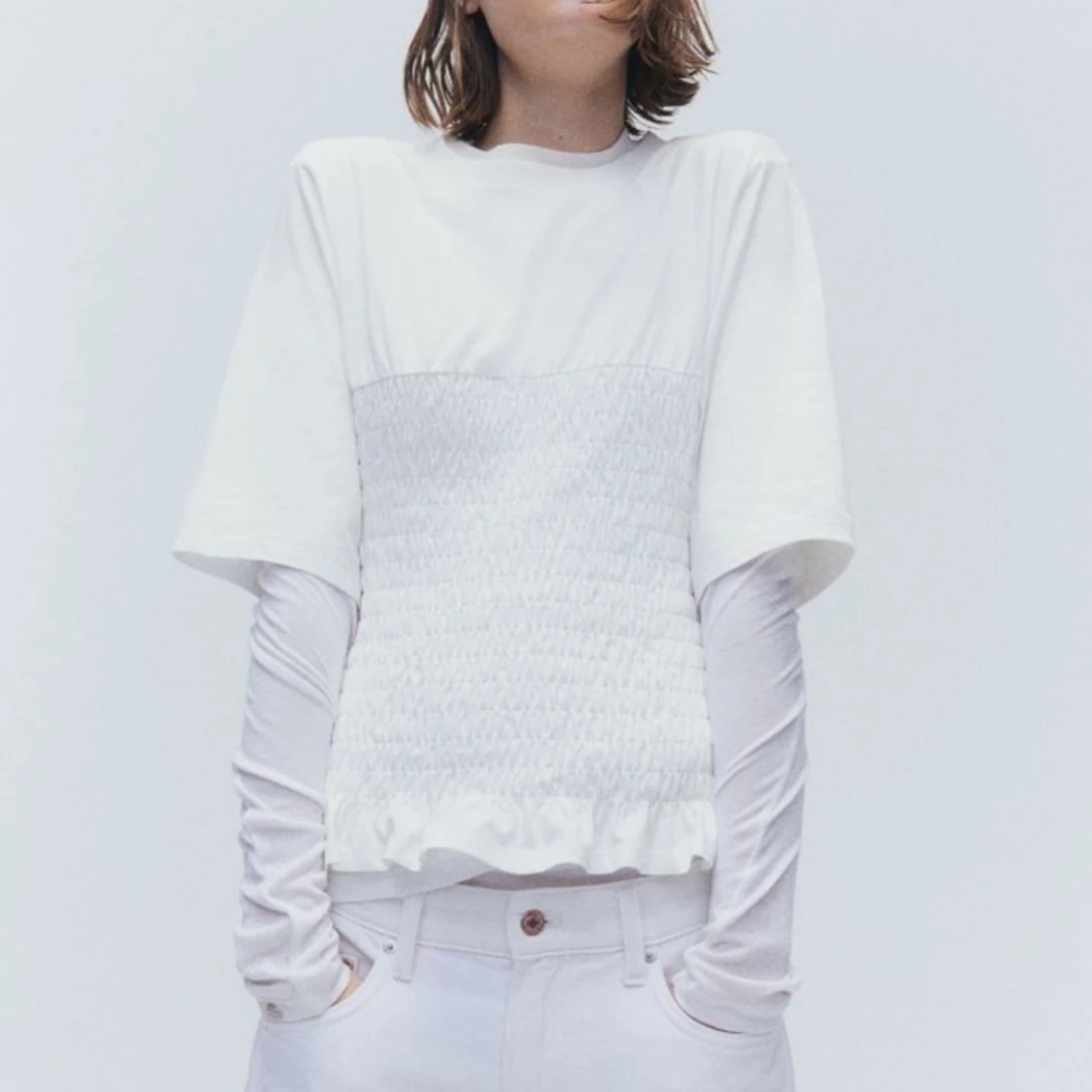 Smockad topp vit  - 91