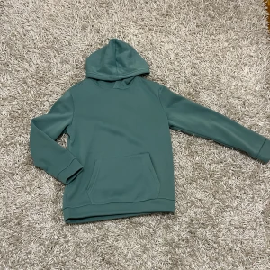 Grön hoodie med tryck - Säljer en snygg grön hoodie med texten 'Never Look Back' på ryggen. Den har en klassisk känguruficka och en bekväm huva. Perfekt för en avslappnad stil och passar bra till både jeans och joggers. Hör av dig vid intresse!