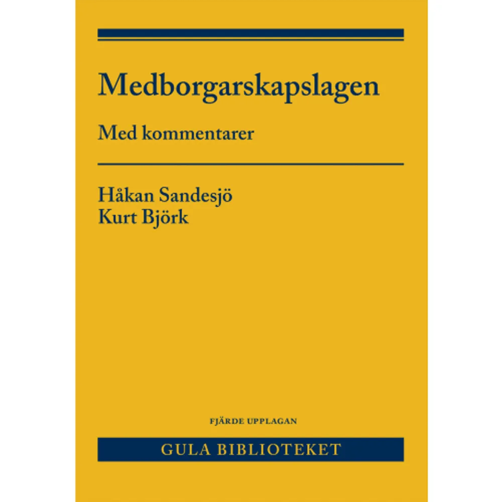 Bestämmelser om förvärv och förlust av svenskt medborgarskap har funnits sedan slutet av 1800-talet. Nu gällande rätt finns i lagen om svenskt medborgarskap. I boken redovisas dessa bestämmelser samt de överväganden som legat till grund för både äldre och nuvarande bestämmelser i lagen.I den politiska integrationsdebatten diskuteras ofta betydelsen av medborgarskap och förutsättningarna för att kunna få ett svenskt medborgarskap. Medborgarskapsfrågorna aktualiseras också i många andra sammanhang. Boken fyller en viktig funktion som kunskapskälla för de som på ett eller annat sätt deltar i debatten eller i övrigt tillämpar eller vill lära sig lagstiftningen. Jämfört med tidigare upplagor är redovisningen i boken mer systematiserad med fler och tydligare rubriker i syfte att underlätta läsningen och förståelsen av en delvis mycket svårtillgänglig praxis. Liksom tidigare redovisas äldre bestämmelser eftersom de fortfarande kan vara av betydelse för att avgöra om en person förvärvat eller förlorat svenskt medborgarskap vid ett visst tillfälle.    Format Häftad   Omfång 303 sidor   Språk Svenska   Förlag Norstedts Juridik AB   Utgivningsdatum 2020-01-15   Medverkande Håkan Sandesjö   ISBN 9789139117209  . Böcker.