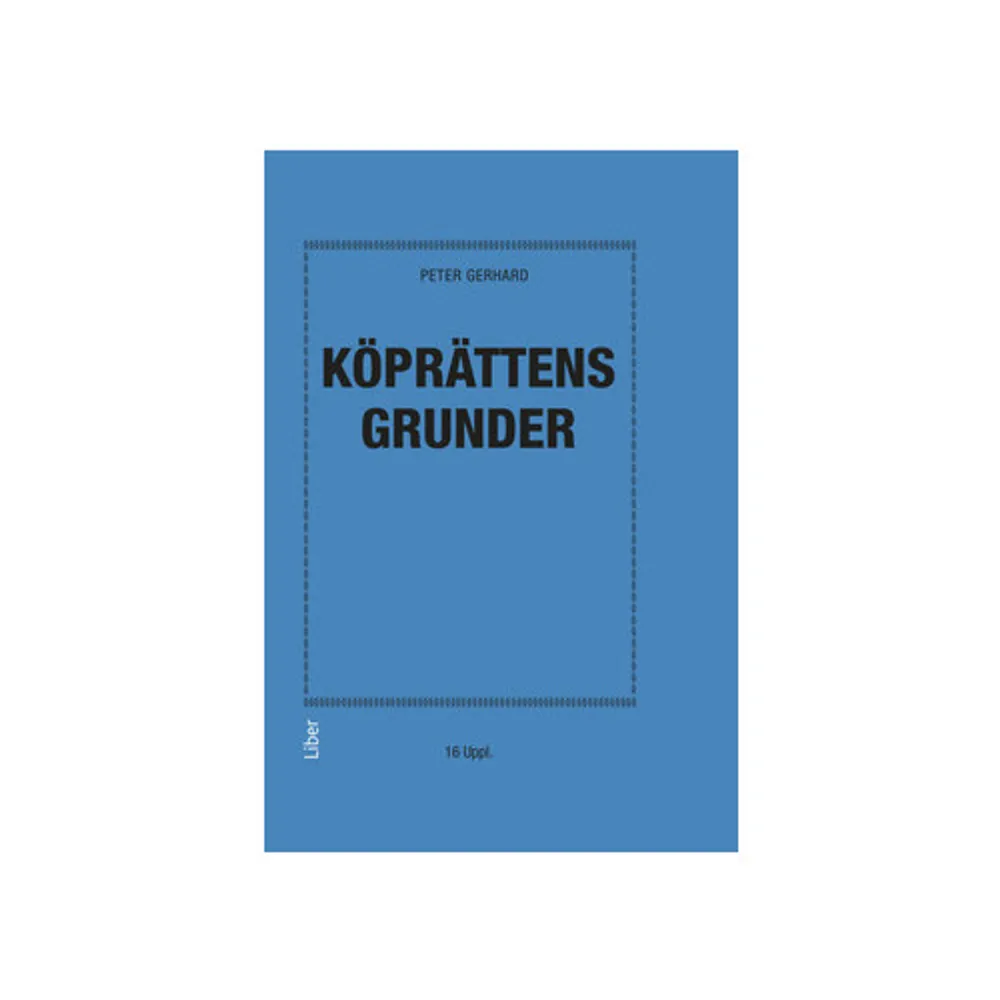 Köprättens grunder är främst avsedd att användas som grundläggande lärobok vid universitet och högskolor samt i olika yrkeskurser och företagsinterna utbildningar. Den lämpar sig också väl för var och en som på egen hand vill sätta sig in i köprättens grunder. Varje dag äger en mängd olika köp rum. Det kan gälla köp av datorer eller bilar eller mer komplicerade köp av hela anläggningar till industrin. De rättsliga regler som behandlar köp av lös egendom har därför stor betydelse.Denna bok behandlar köplagen, den nya konsumentköplagen som antogs 2022, konsumentkreditlagen, avbetalningsköplagen, den nyligen förändrade lagen om distansavtal och avtal utanför affärslokaler samt konsumenttjänstlagen i var sitt kapitel.  Dessutom innehåller boken en genomgång av de särskilda bestämmelser som reglerar obehöriga transaktioner med hjälp av kontokort, bank-id och andra så kallade betalningsinstrument. Vidare behandlas internationella köp i ett eget kapitel. Om författarenFörfattaren Peter Gerhard har under många år varit verksam som universitetslektor i handelsrätt vid Lunds universitet.    Format Häftad   Omfång 336 sidor   Språk Svenska   Förlag Liber   Utgivningsdatum 2022-10-19   ISBN 9789147147434  . Böcker.