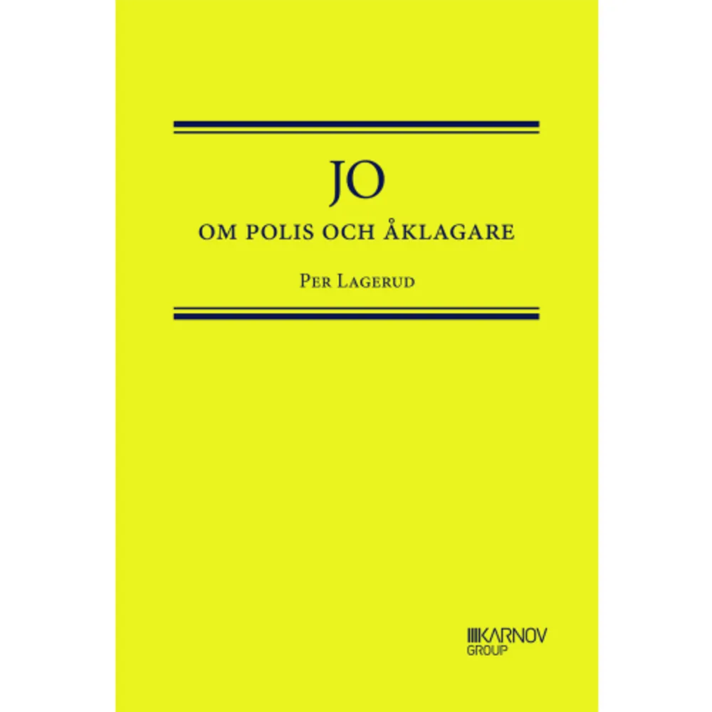 JO om polis och åklagare innehåller en unik sammanställning av omkring 2 100 JO-beslut sedan slutet av 1940-talet och ger en överskådlig och informativ bild av vad JO har uttalat i en mängd frågor rörande bl.a. förundersökning och tvångsmedel, allmän ordning och säkerhet, hjälpande verksamhet, tillgång till försvarare, bemötande, provokativa åtgärder, behandling av enskilda i arrest, handräckning, kontaktförbud, verkställighet i utlänningsärenden, delgivning, djurskydd, felparkering, hittegods, körkort, pass, underrättelse om dödsfall, vapen och tullkontroll. Boken vänder sig till Polismyndigheten, Säkerhetspolisen, Åklagarmyndigheten, Ekobrottsmyndigheten, Tullverket, Kustbevakningen, Skatteverket (skattebrottsenheterna), Försvarsmakten (militärpolisen), domstolar, tillsynsmyndigheter och utbildningsinstitutioner samt till andra myndigheter, advokater och enskilda med intresse för rättssäkerhetsfrågor eller andra JO-frågor. Författaren Per Lagerud har bakgrund som domare och har varit byråchef över polis- och åklagarområdet hos JO. Han har sedan 1998 arbetat med liknande frågor, bl.a. som ämnesråd vid Justitiedepartementet, chefsjurist vid Rikskriminalpolisen och lektor vid Polishögskolan. Han är numera chefsjurist vid Säkerhetspolisen.    Format Inbunden   Omfång 619 sidor   Språk Svenska   Förlag Norstedts Juridik   Utgivningsdatum 2014-11-20   ISBN 9789176105016  . Böcker.